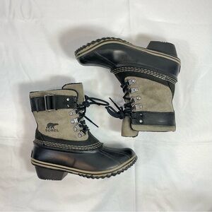 Sorel Winter Fancy Lace II Waterproof Green Suede Rubber Duck Boots Women’s 6